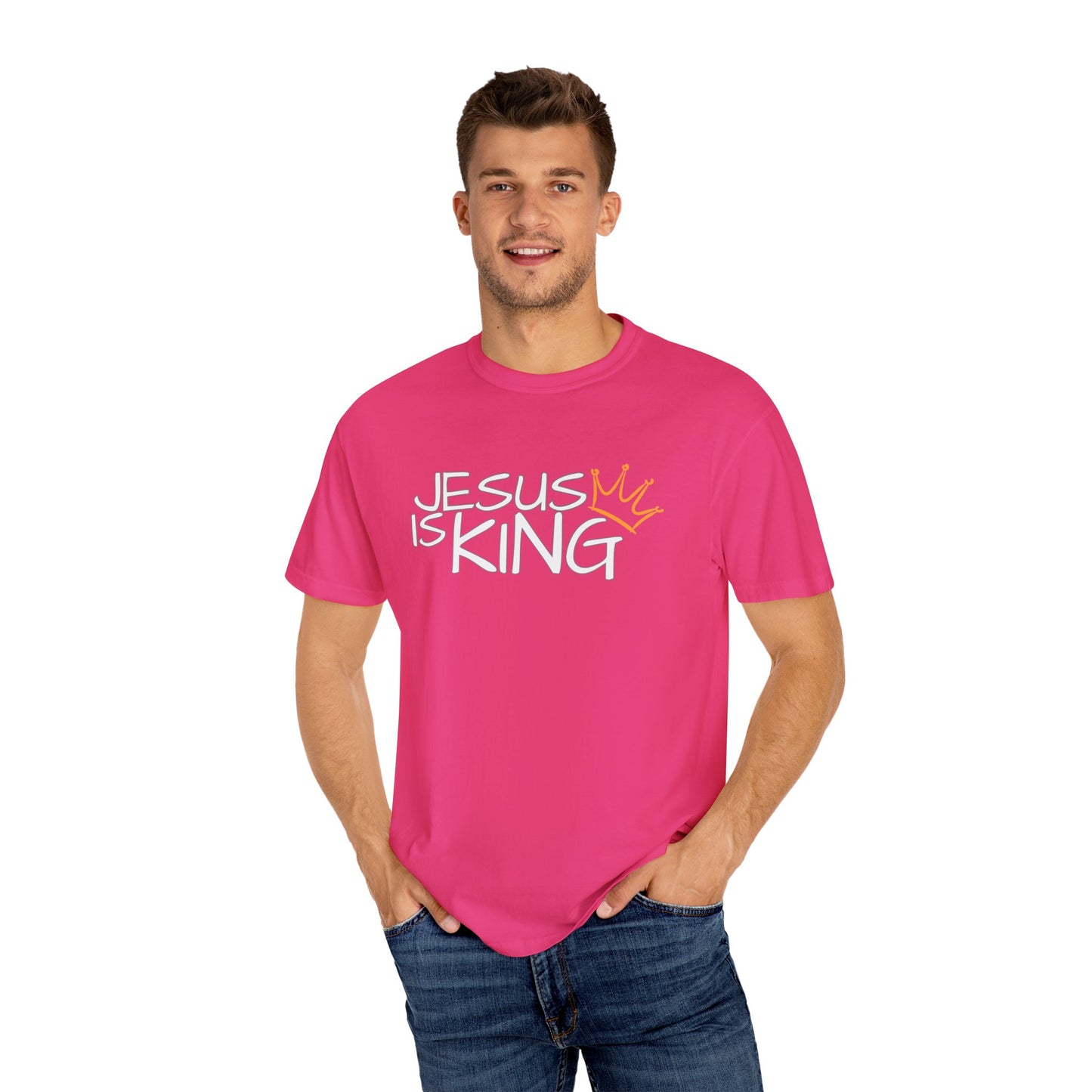 Unisex Garment-Dyed T-Shirt with 'Jesus is King' Print, Faith-Based Apparel, Christian Gift, Casual Wear, Church Event, Spiritual Expression