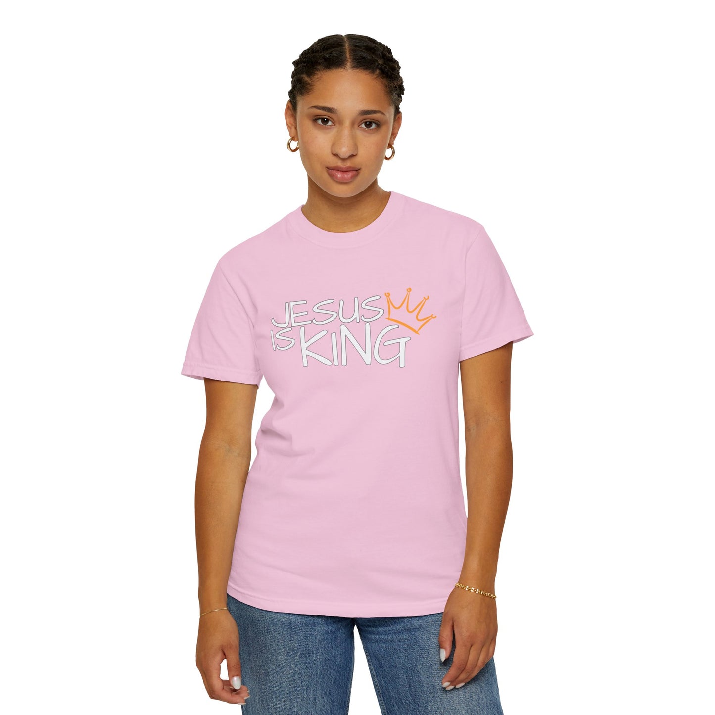 Unisex Garment-Dyed T-Shirt with 'Jesus is King' Print, Faith-Based Apparel, Christian Gift, Casual Wear, Church Event, Spiritual Expression