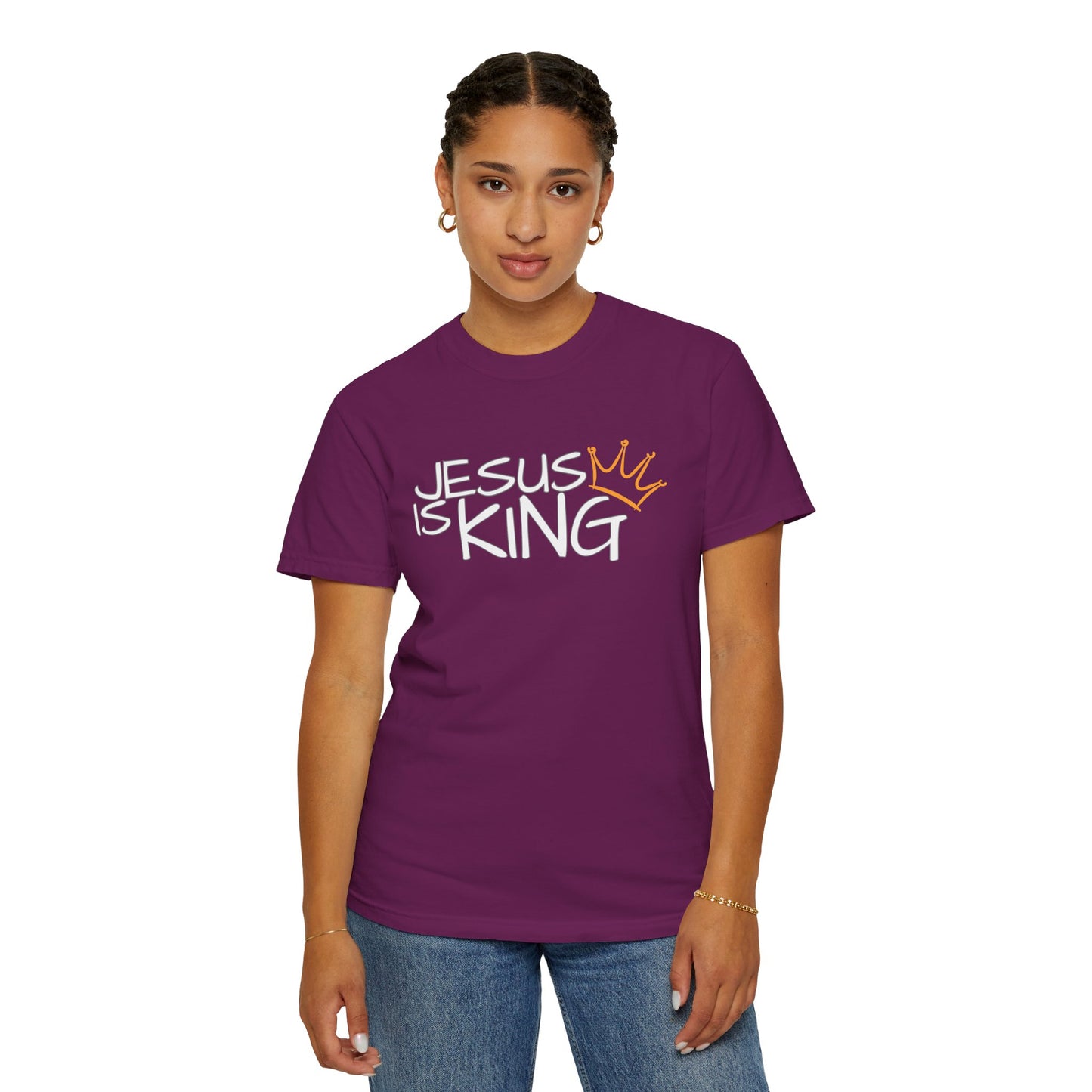 Unisex Garment-Dyed T-Shirt with 'Jesus is King' Print, Faith-Based Apparel, Christian Gift, Casual Wear, Church Event, Spiritual Expression