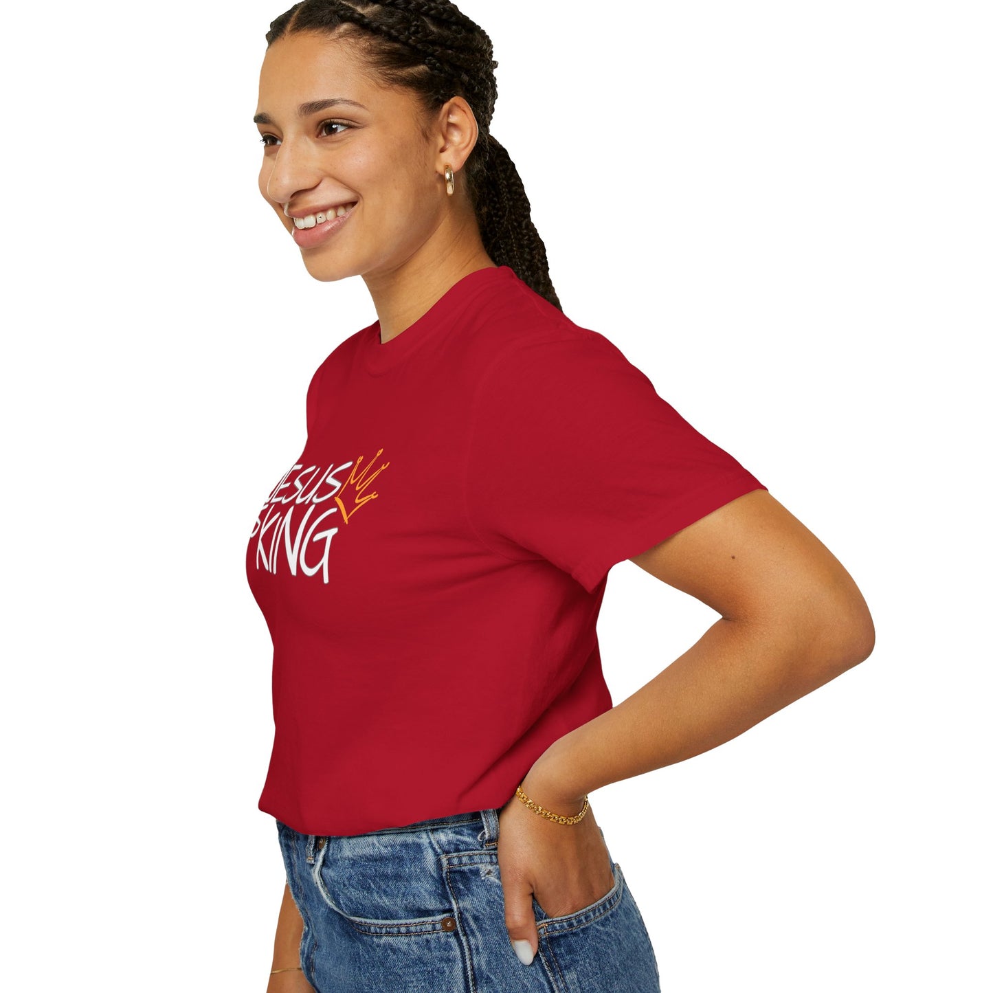 Unisex Garment-Dyed T-Shirt with 'Jesus is King' Print, Faith-Based Apparel, Christian Gift, Casual Wear, Church Event, Spiritual Expression