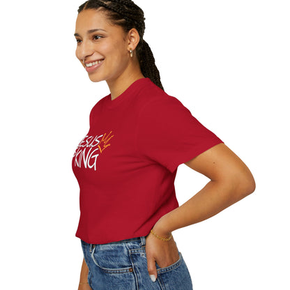 Unisex Garment-Dyed T-Shirt with 'Jesus is King' Print, Faith-Based Apparel, Christian Gift, Casual Wear, Church Event, Spiritual Expression