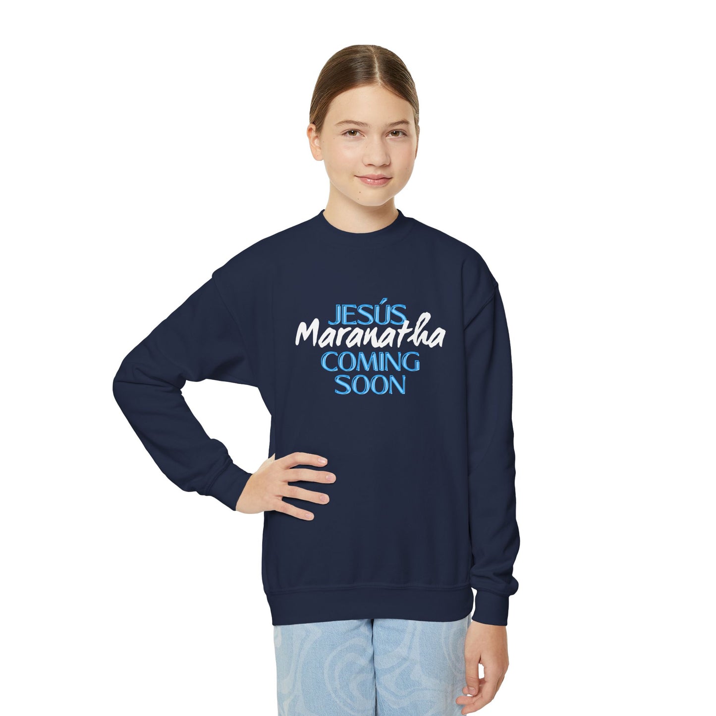 Youth Crewneck Sweatshirt - JESÚS MARANATHA COMING SOON - Faith-Inspired Apparel for Teens