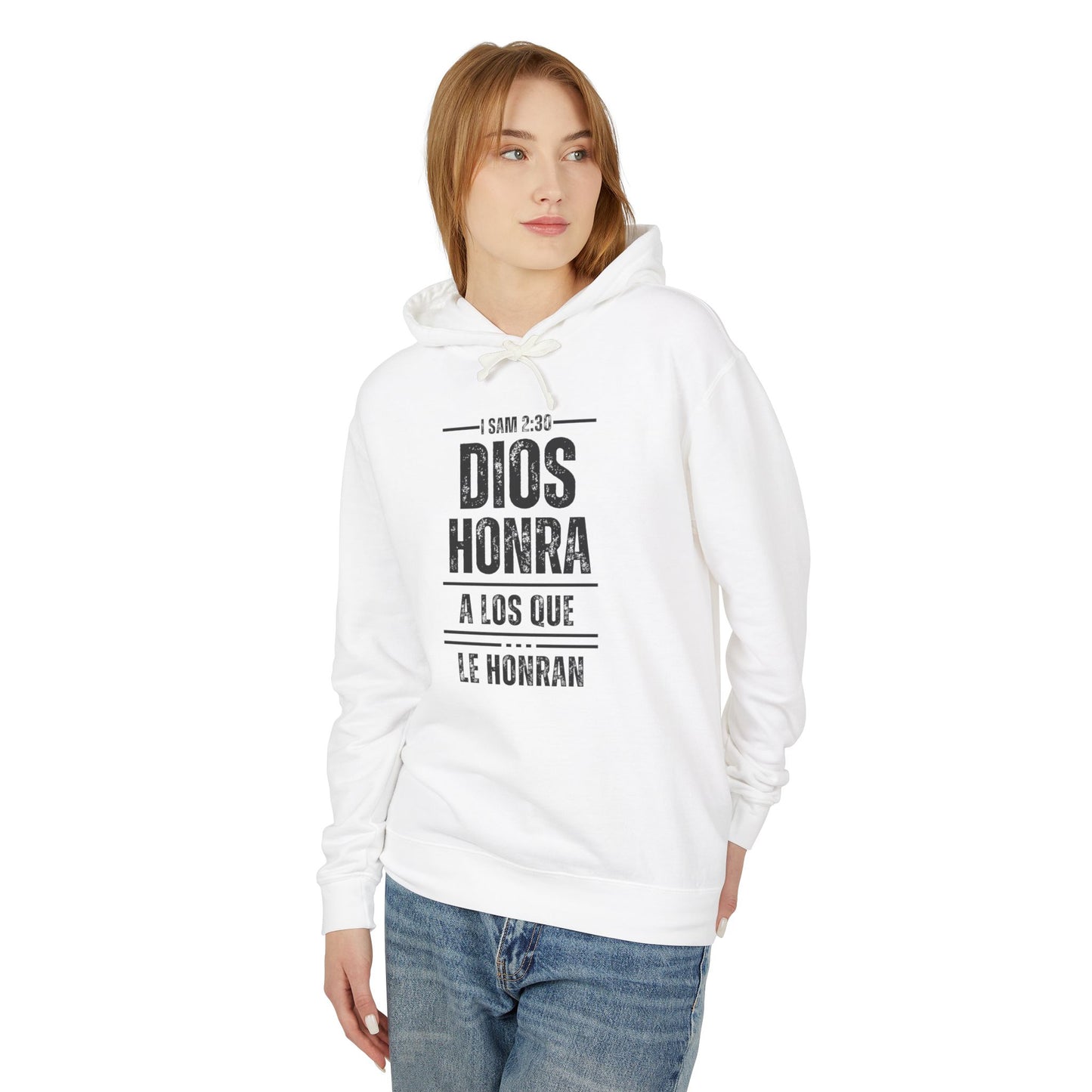 Unisex Lightweight Hooded Sweatshirt - Inspirational Bible Verse "Dios Honra a Los Que Le Honran"