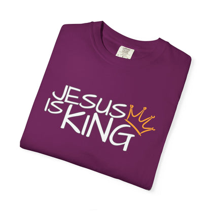 Unisex Garment-Dyed T-Shirt with 'Jesus is King' Print, Faith-Based Apparel, Christian Gift, Casual Wear, Church Event, Spiritual Expression