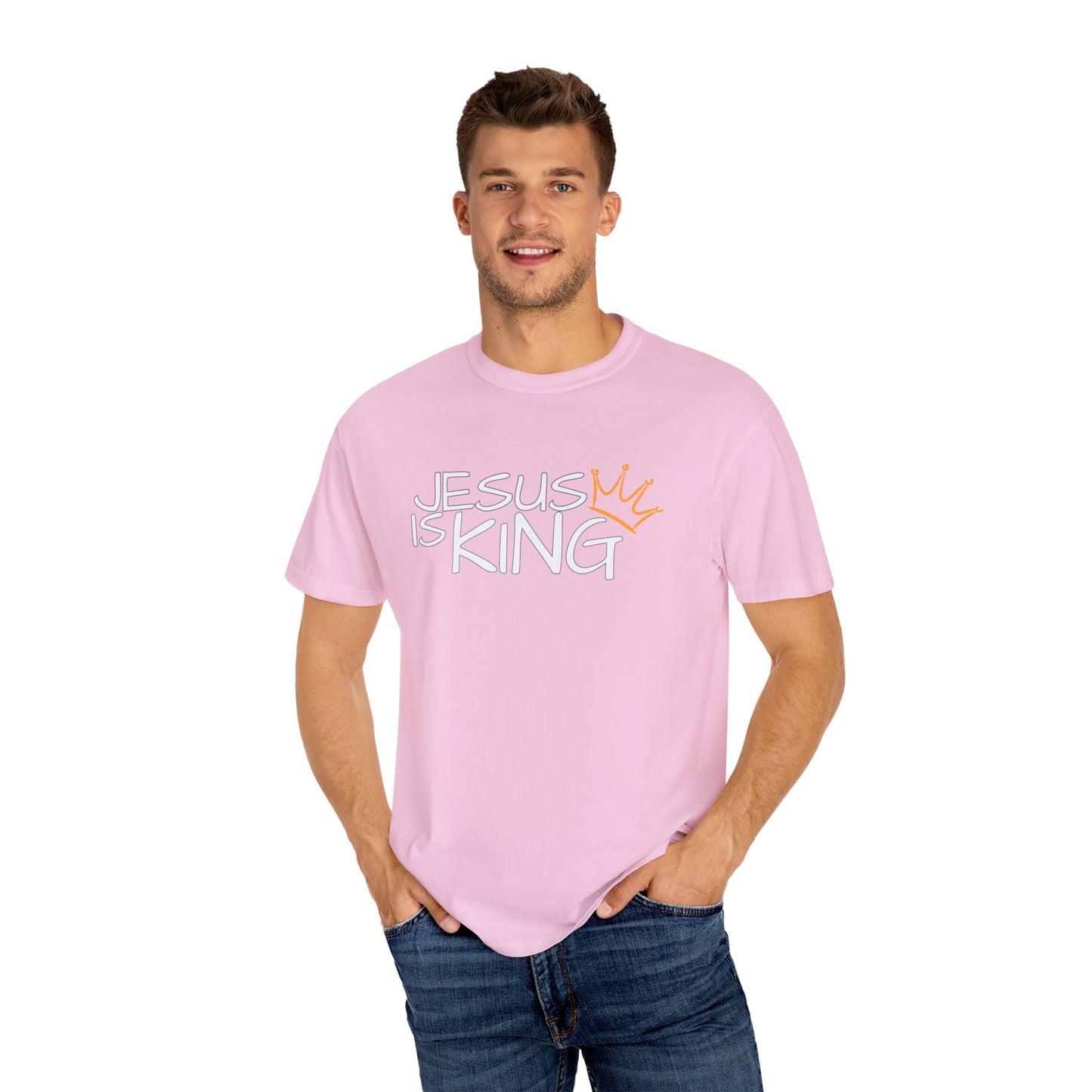 Unisex Garment-Dyed T-Shirt with 'Jesus is King' Print, Faith-Based Apparel, Christian Gift, Casual Wear, Church Event, Spiritual Expression