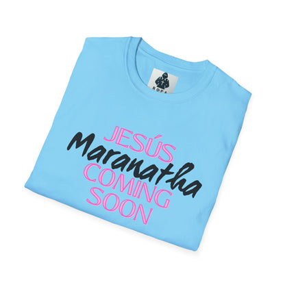 Pink lt of Unisex Softstyle T-Shirt - 'Jesús Maranatha Coming Soon' Spiritual Tee