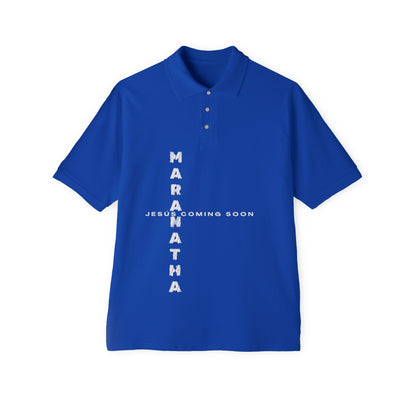 Faith-Inspired Men's Piqué Polo Shirt, Christian Apparel, Gift for Believers, Casual Outfit, Jesus Coming Soon