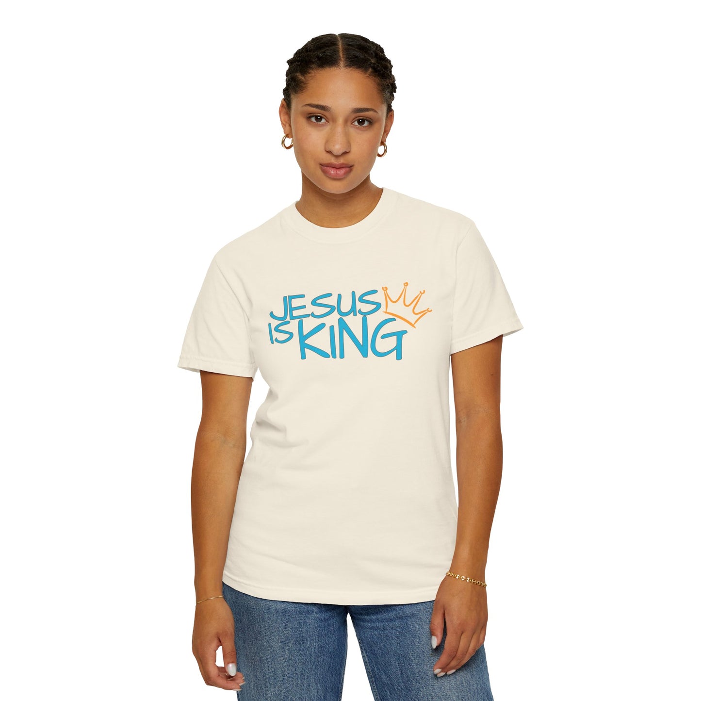 Unisex Garment-Dyed T-Shirt with 'Jesus is King' Print, Faith-Based Apparel, Christian Gift, Casual Wear, Church Event, Spiritual Expression