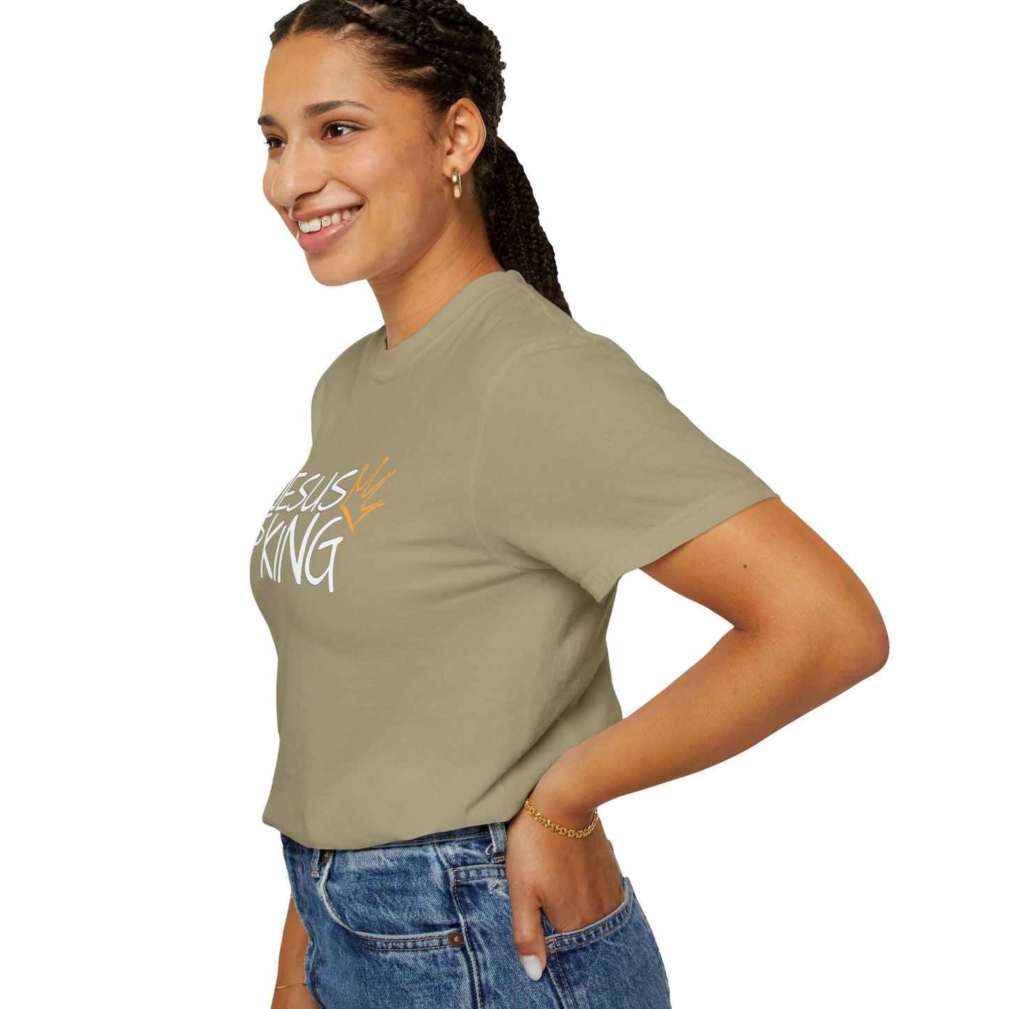 Unisex Garment-Dyed T-Shirt with 'Jesus is King' Print, Faith-Based Apparel, Christian Gift, Casual Wear, Church Event, Spiritual Expression