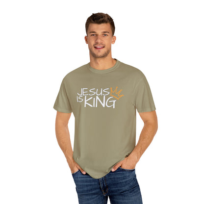 Unisex Garment-Dyed T-Shirt with 'Jesus is King' Print, Faith-Based Apparel, Christian Gift, Casual Wear, Church Event, Spiritual Expression