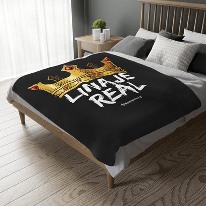 Black LINAJE REAL Crown Microfiber Blanket - Cozy Two-Sided Print for Comfort and Inspiration