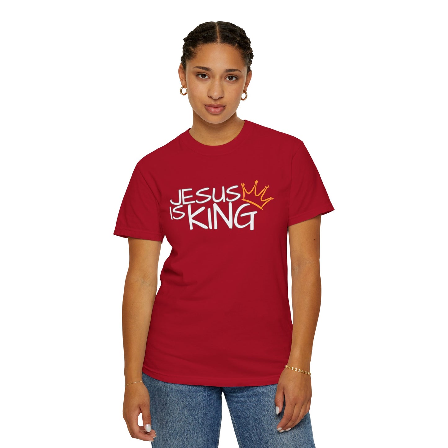 Unisex Garment-Dyed T-Shirt with 'Jesus is King' Print, Faith-Based Apparel, Christian Gift, Casual Wear, Church Event, Spiritual Expression