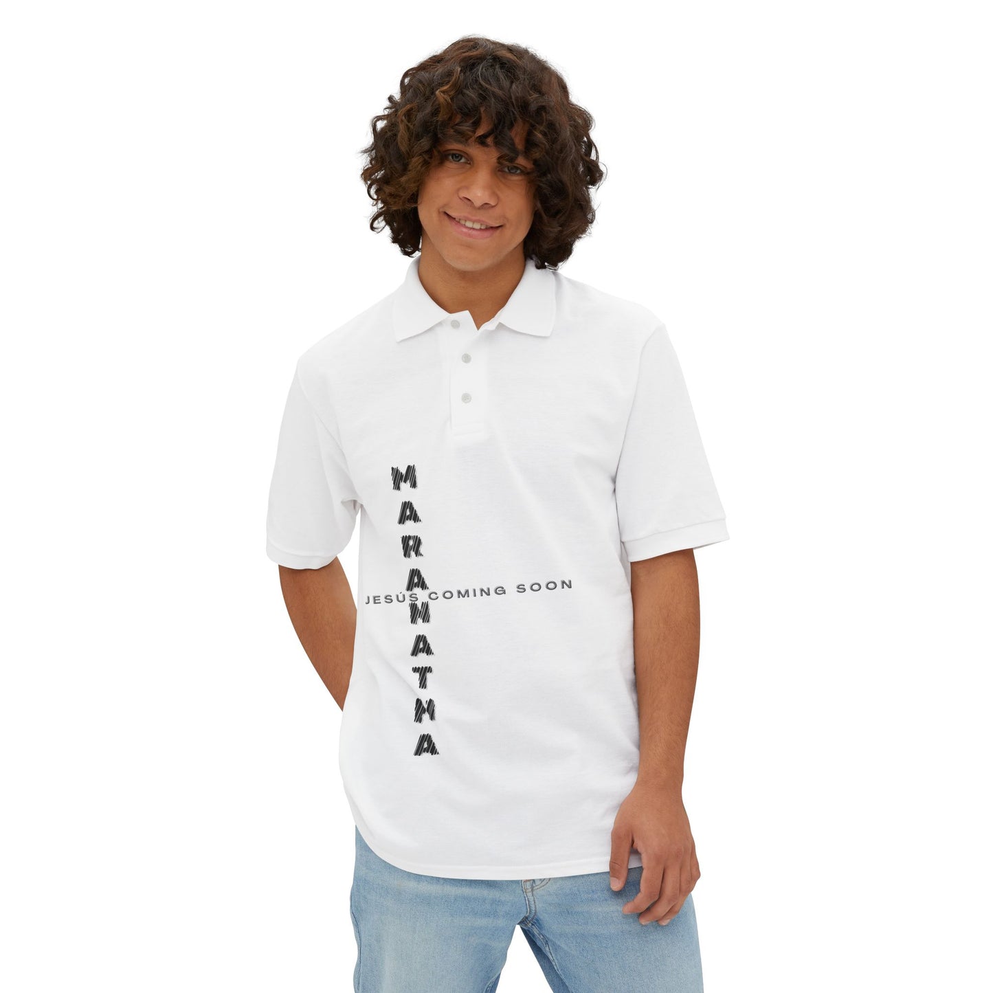 Faith-Inspired Men's Piqué Polo Shirt, Christian Apparel, Gift for Believers, Casual Outfit, Jesus Coming Soon
