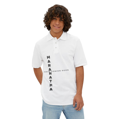 Faith-Inspired Men's Piqué Polo Shirt, Christian Apparel, Gift for Believers, Casual Outfit, Jesus Coming Soon