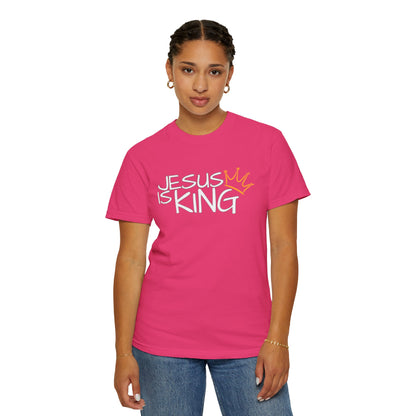 Unisex Garment-Dyed T-Shirt with 'Jesus is King' Print, Faith-Based Apparel, Christian Gift, Casual Wear, Church Event, Spiritual Expression