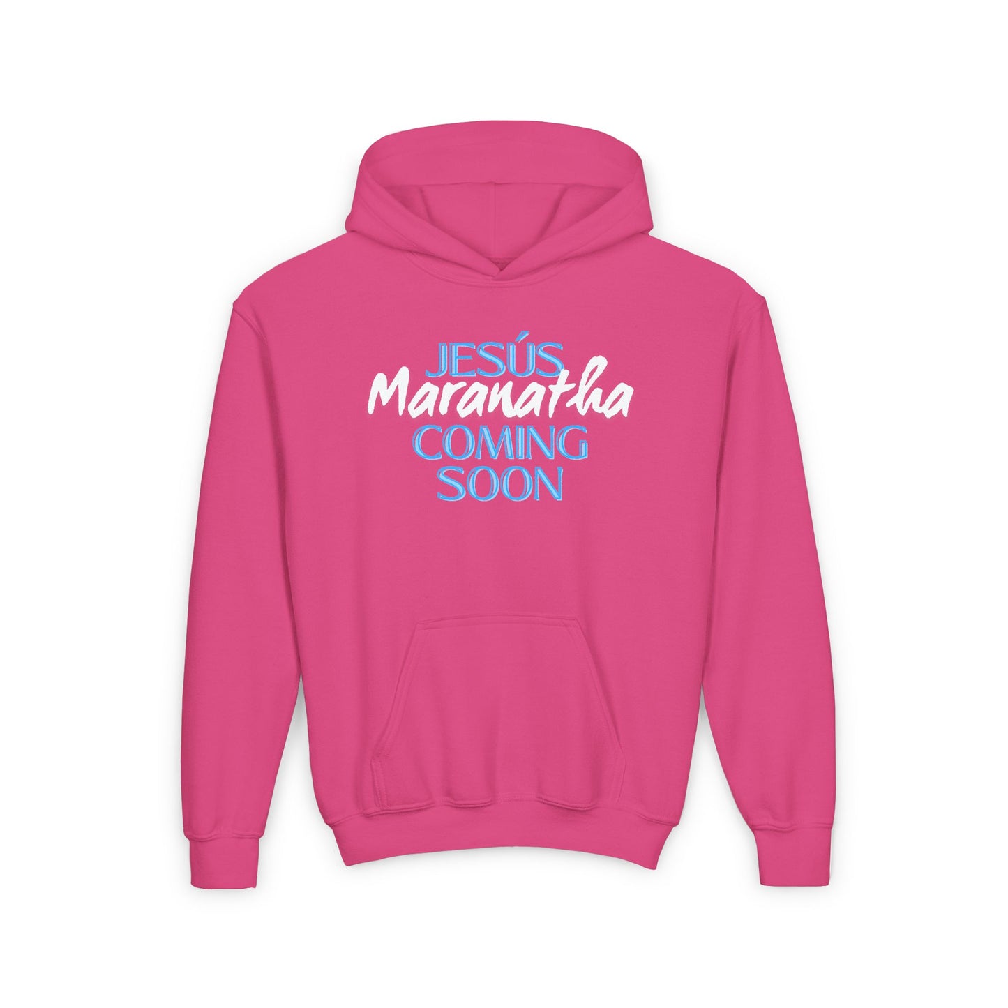 Youth Heavy Blend Hoodie with 'Jesus Maranatha Coming Soon' Design - Faith-Inspired Apparel for Teens