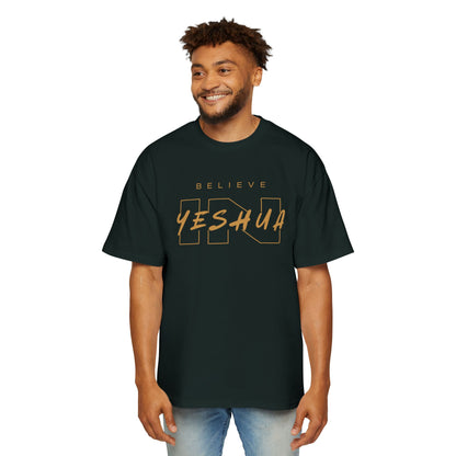 Men's Heavy Oversized Tee - Believe Yeshua Graphic Shirt
