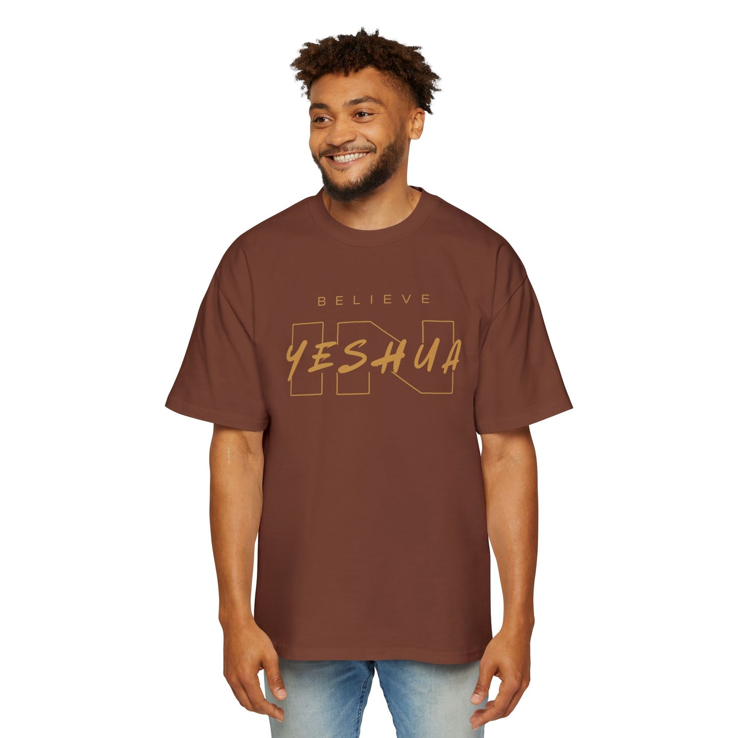 Men's Heavy Oversized Tee - Believe Yeshua Graphic Shirt