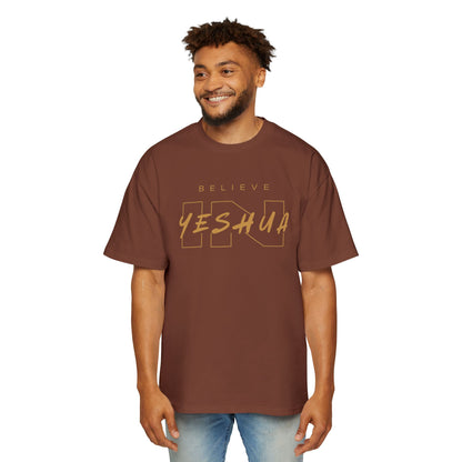 Men's Heavy Oversized Tee - Believe Yeshua Graphic Shirt