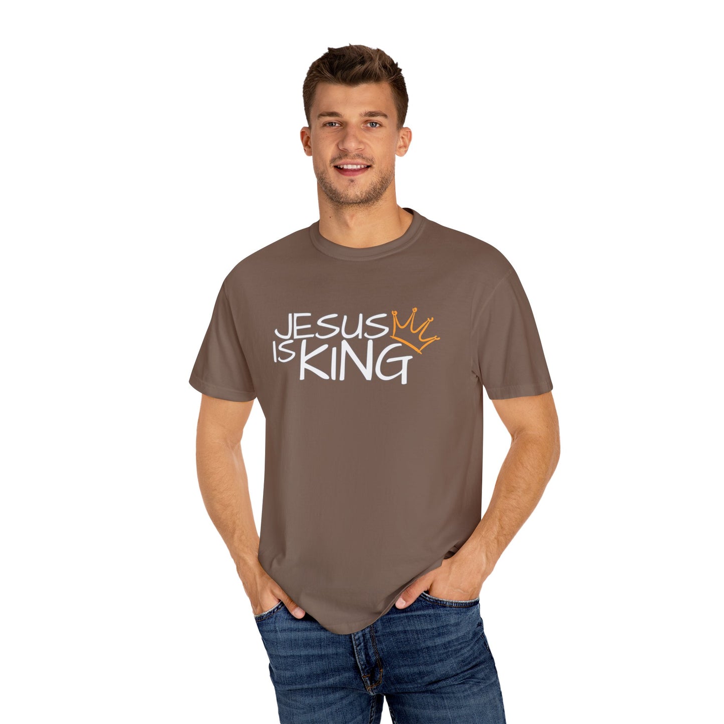Unisex Garment-Dyed T-Shirt with 'Jesus is King' Print, Faith-Based Apparel, Christian Gift, Casual Wear, Church Event, Spiritual Expression