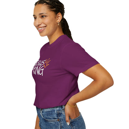 Unisex Garment-Dyed T-Shirt with 'Jesus is King' Print, Faith-Based Apparel, Christian Gift, Casual Wear, Church Event, Spiritual Expression