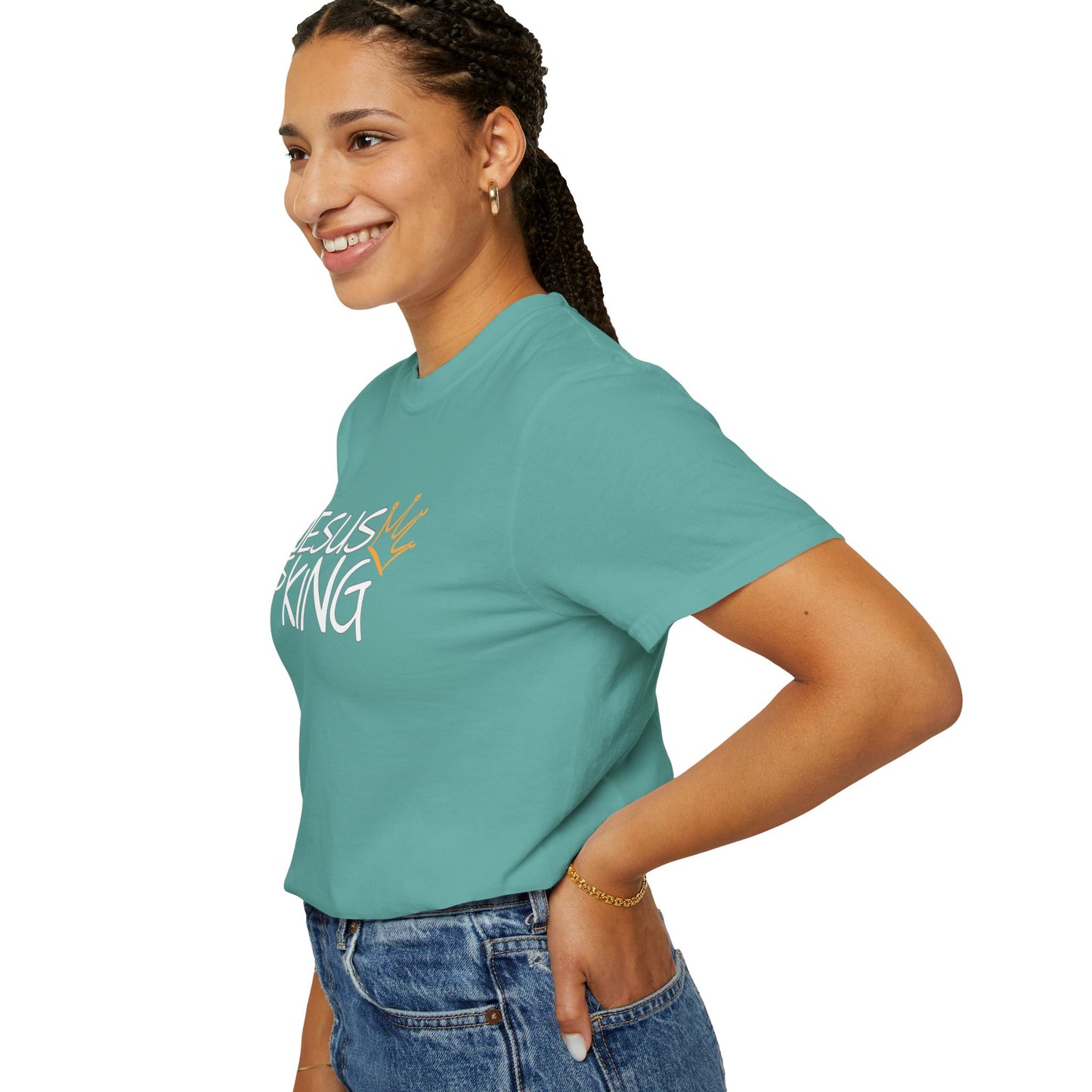Unisex Garment-Dyed T-Shirt with 'Jesus is King' Print, Faith-Based Apparel, Christian Gift, Casual Wear, Church Event, Spiritual Expression