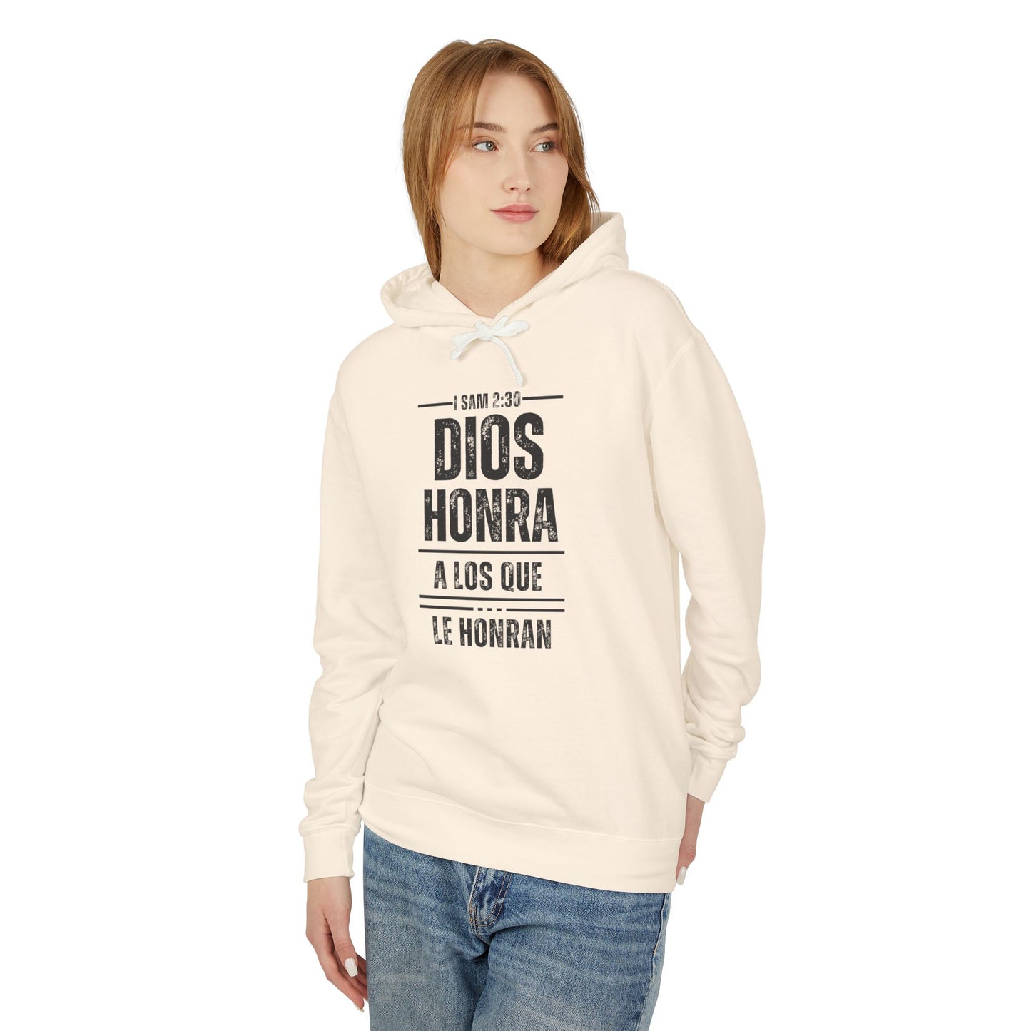 Unisex Lightweight Hooded Sweatshirt - Inspirational Bible Verse "Dios Honra a Los Que Le Honran"