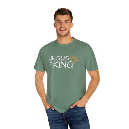 Unisex Garment-Dyed T-Shirt with 'Jesus is King' Print, Faith-Based Apparel, Christian Gift, Casual Wear, Church Event, Spiritual Expression