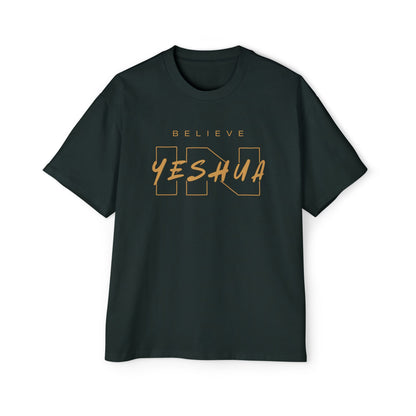 Men's Heavy Oversized Tee - Believe Yeshua Graphic Shirt