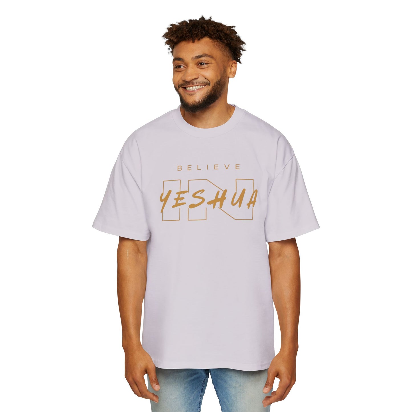 Men's Heavy Oversized Tee - Believe Yeshua Graphic Shirt
