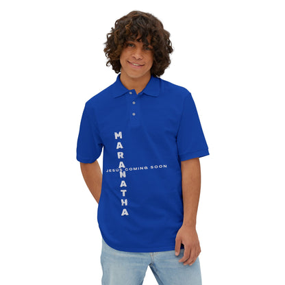 Faith-Inspired Men's Piqué Polo Shirt, Christian Apparel, Gift for Believers, Casual Outfit, Jesus Coming Soon