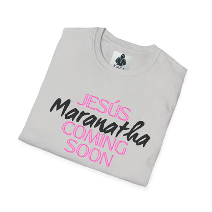 Pink lt of Unisex Softstyle T-Shirt - 'Jesús Maranatha Coming Soon' Spiritual Tee