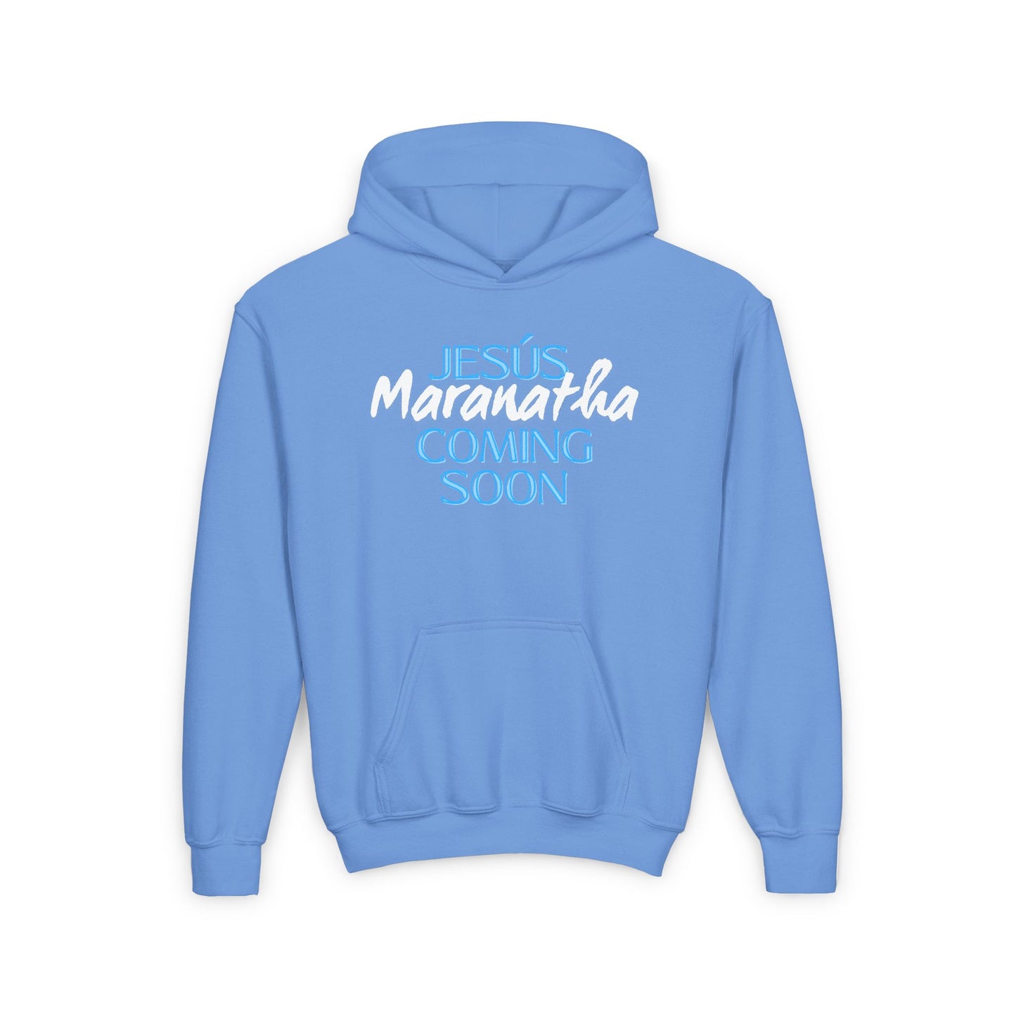 Youth Heavy Blend Hoodie with 'Jesus Maranatha Coming Soon' Design - Faith-Inspired Apparel for Teens