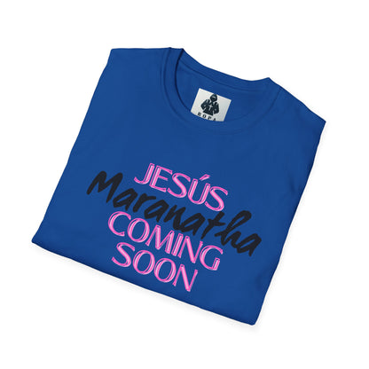 Pink lt of Unisex Softstyle T-Shirt - 'Jesús Maranatha Coming Soon' Spiritual Tee