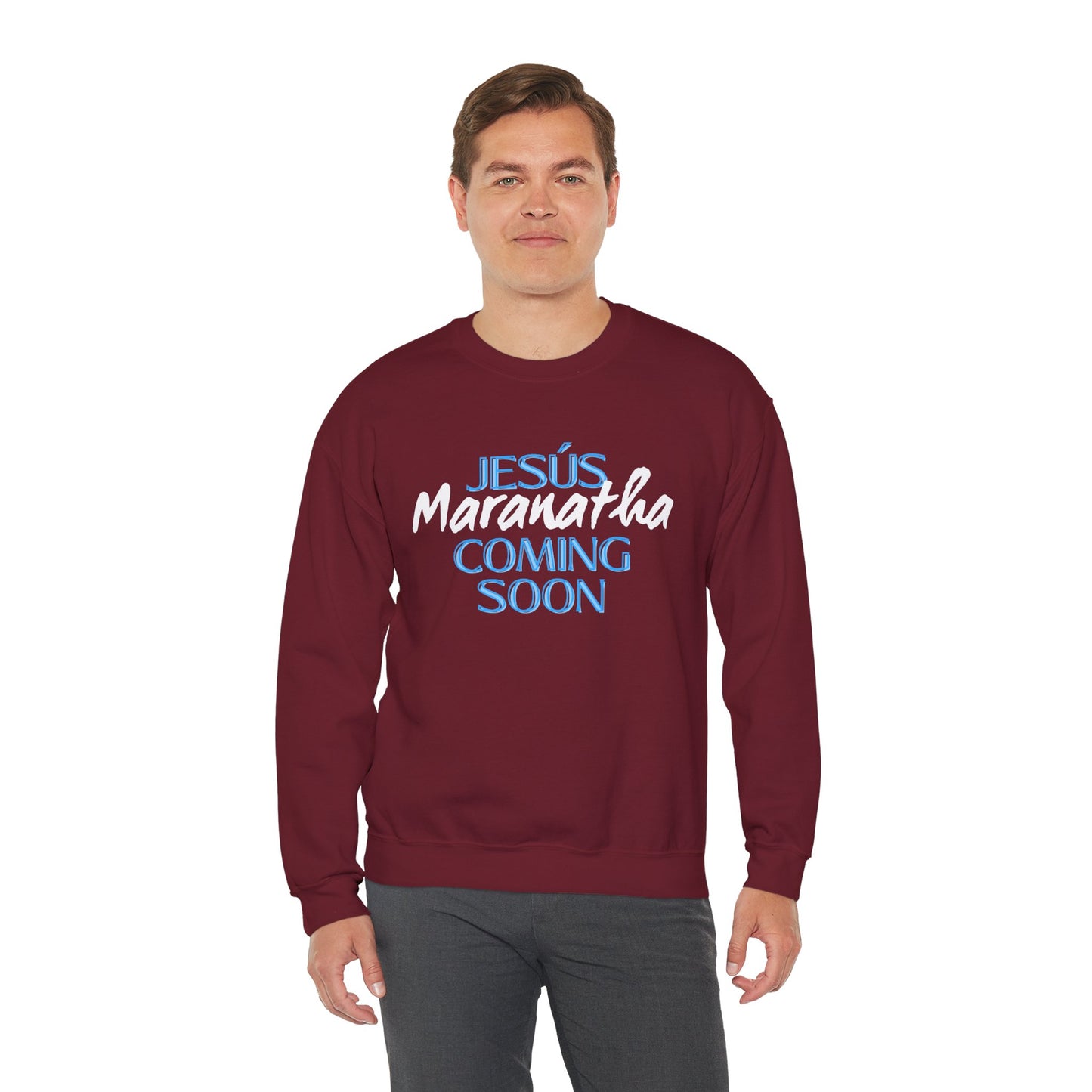 Unisex Heavy Blend™ Crewneck Sweatshirt - "JESÚS Maranatha COMING SOON" - Faith-Based Christian Apparel